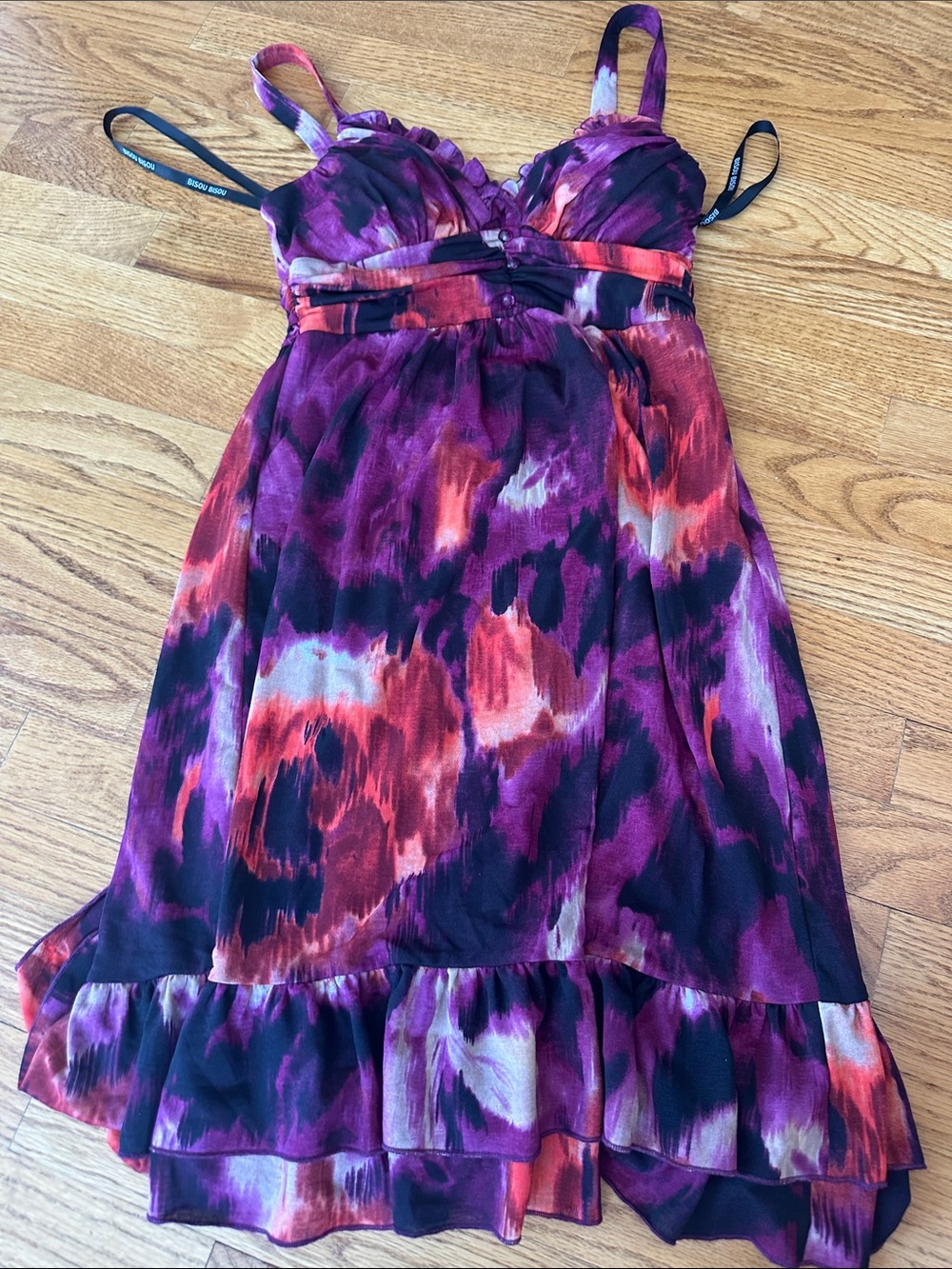 Bisou Bisou Purple Red Black Watercolor Mini Dress
